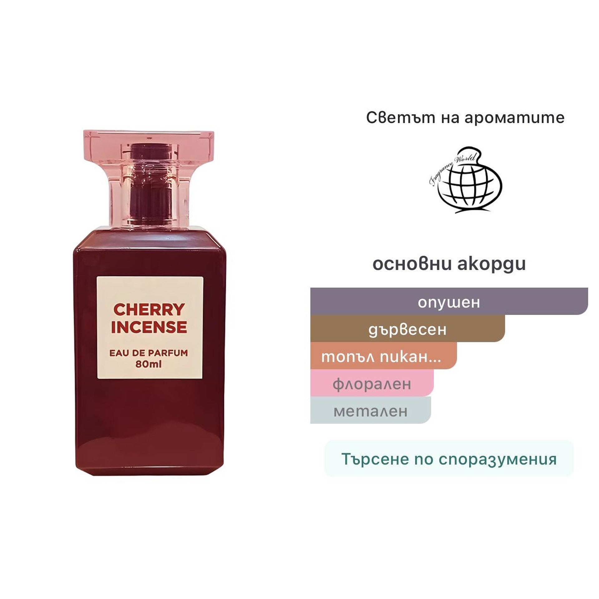 Fragrance World Cherry Incense EDP 80ml – Fragrance World, унисекс аромат, вдъхновен от Cherry Smoke, Aroma Viva